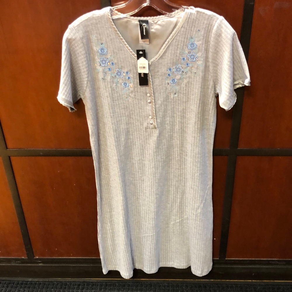 Flat back Rib Nightshirt With Floral Embroidery & Sequin Appliqué